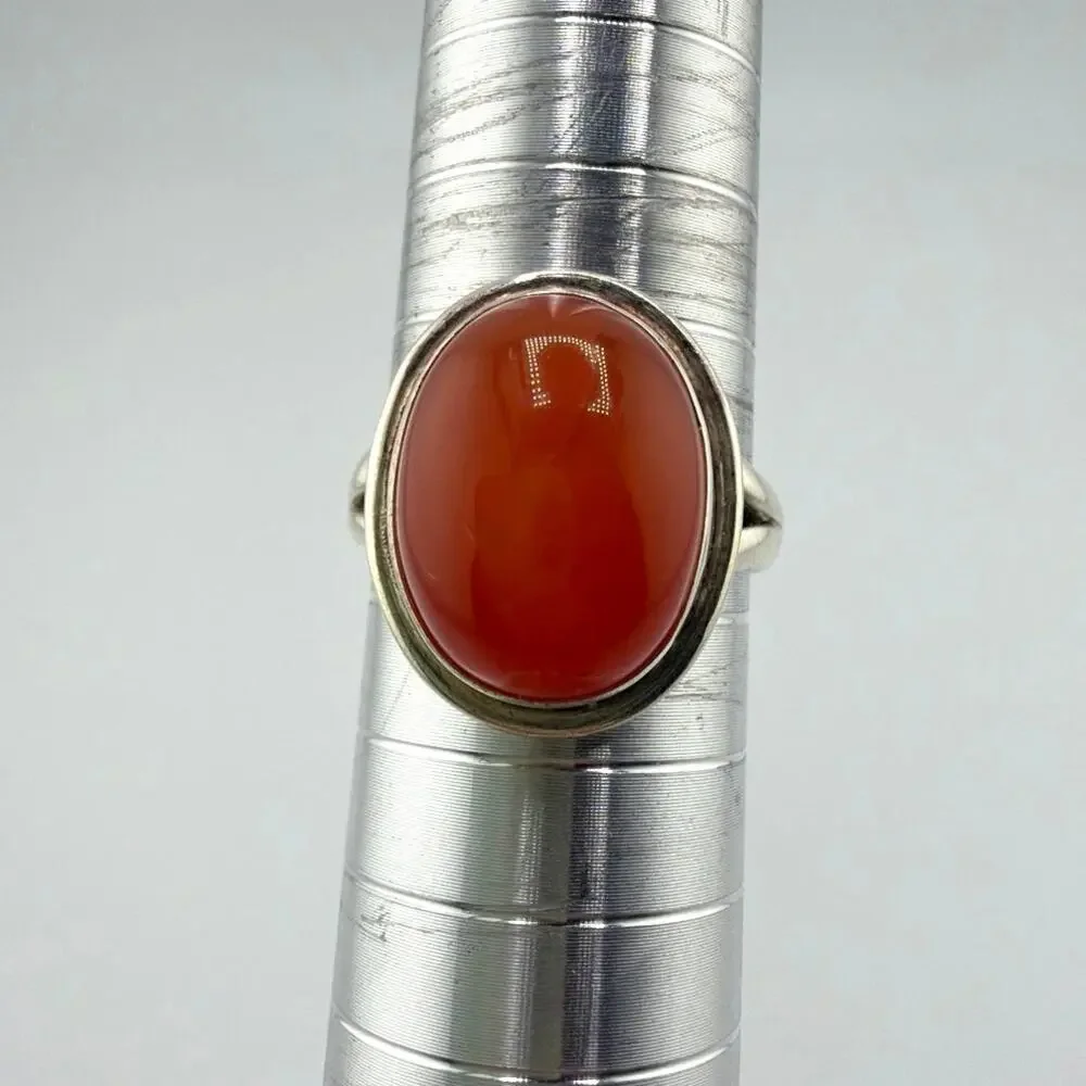 Oval Red Carnelian Sterling Silver Ring Artisan Jewelry 8.5